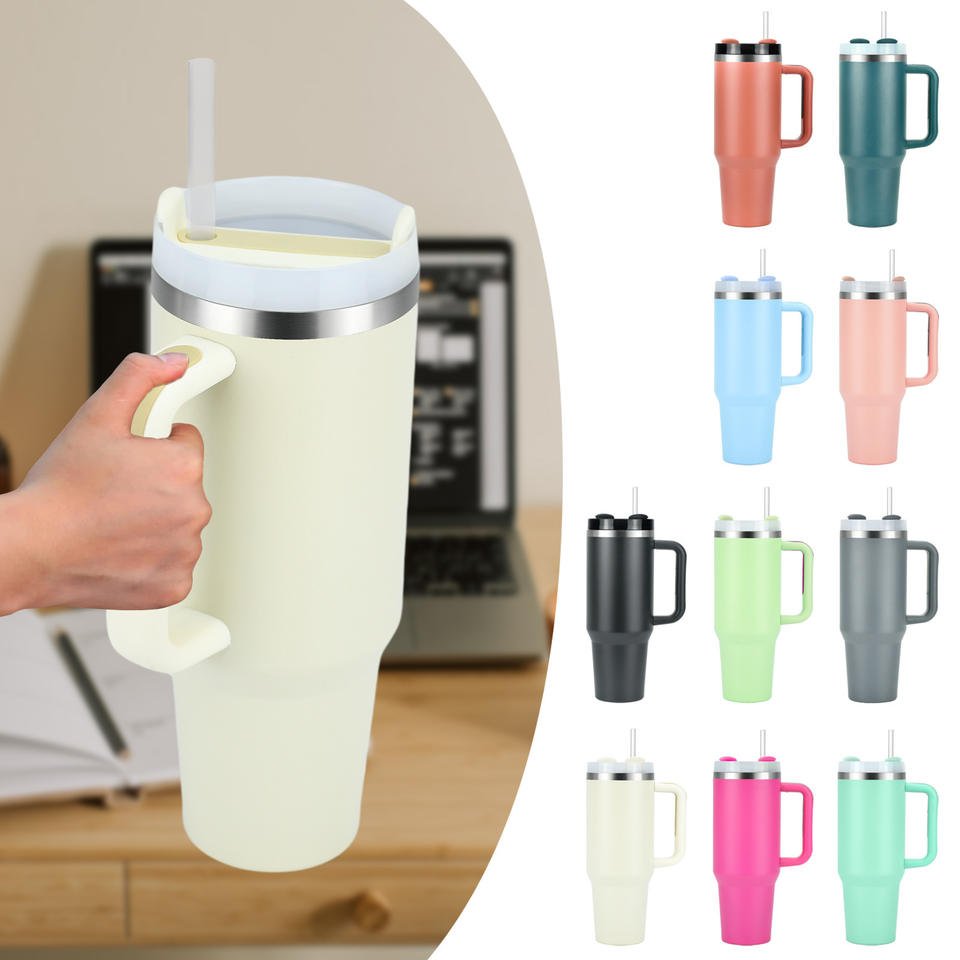 30OZ Travel Mugs Tumblers with Straw and Handle Reusable Coffee Travel Mug Stainless Steel for Storage of Disposable Cups - Tannmi