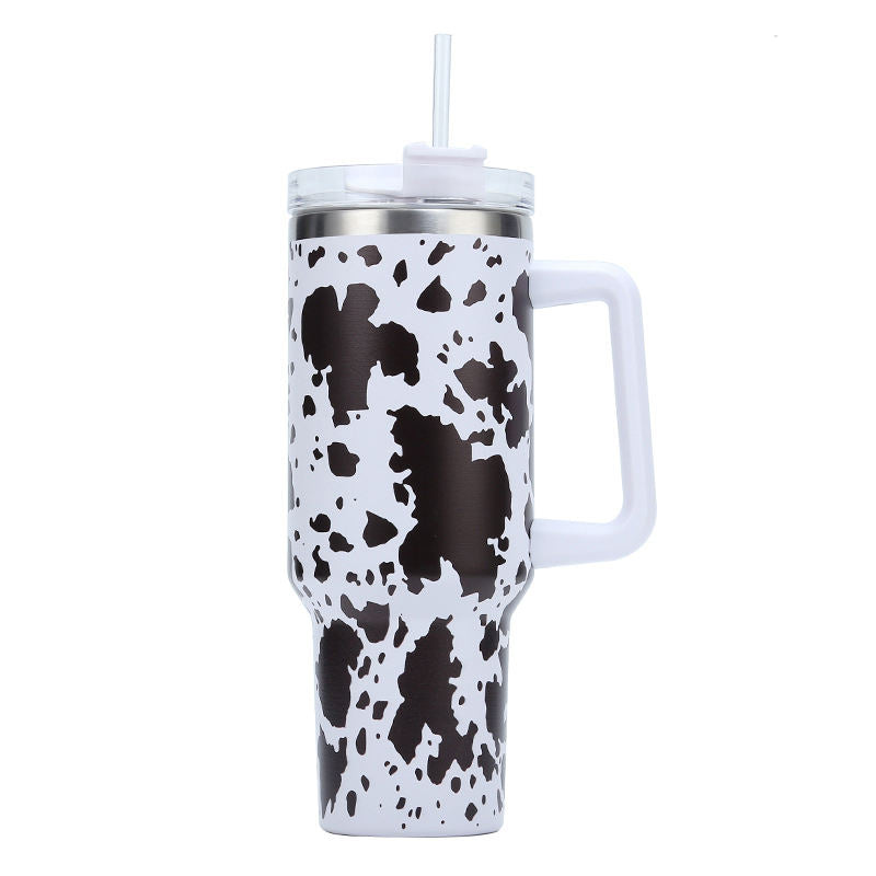 Custom 3D 40 oz Vacuum Car USA National Flag Beer Mug Travel Stainless Steel Leopard Cup Tumbler with Handle and Straw