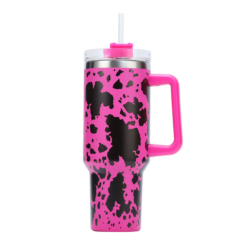 Custom 3D 40 oz Vacuum Car USA National Flag Beer Mug Travel Stainless Steel Leopard Cup Tumbler with Handle and Straw