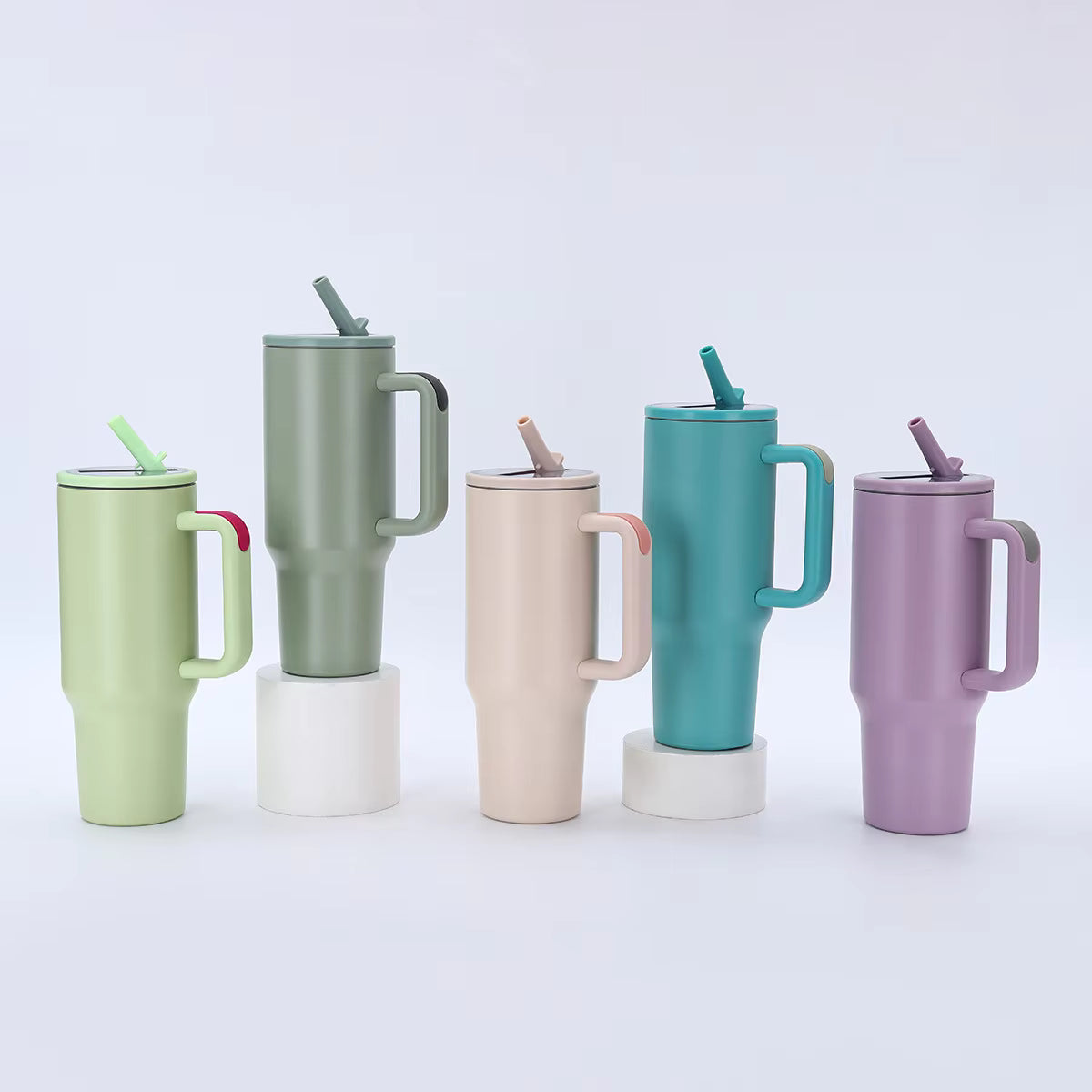 Custom Logo Spill Proof Hydro Traveler Mug 40 oz Insulated Stainless Steel Tumbler with Handle and Flip Straw